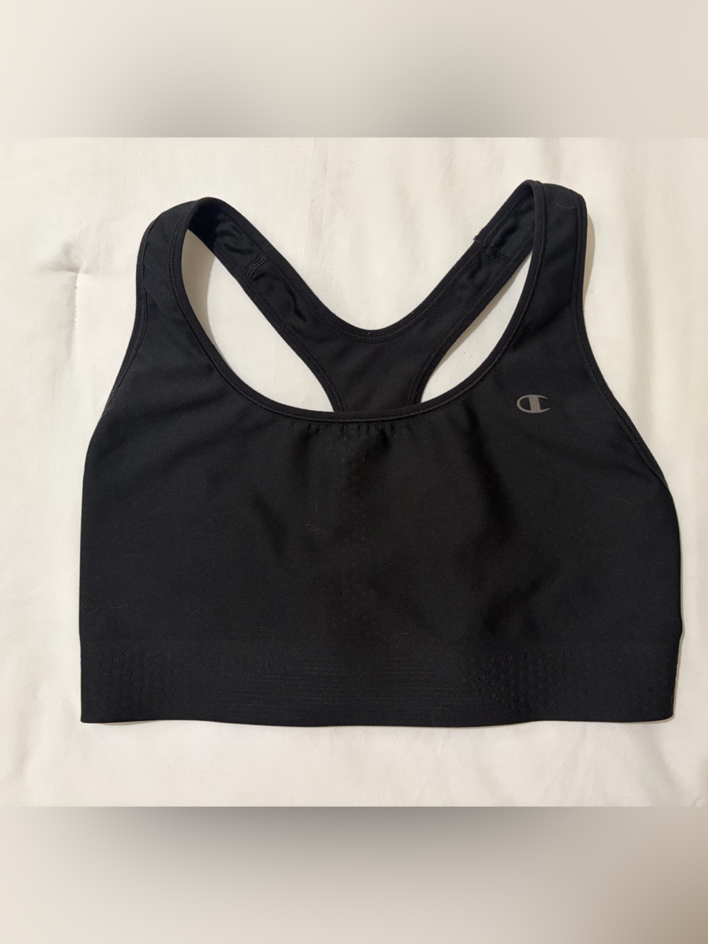Champion Black Racerback Sports Bra with Silver Logo